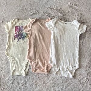 Baby Onesie Variety Bundle- White, Pink Stripe, and Cream 24M